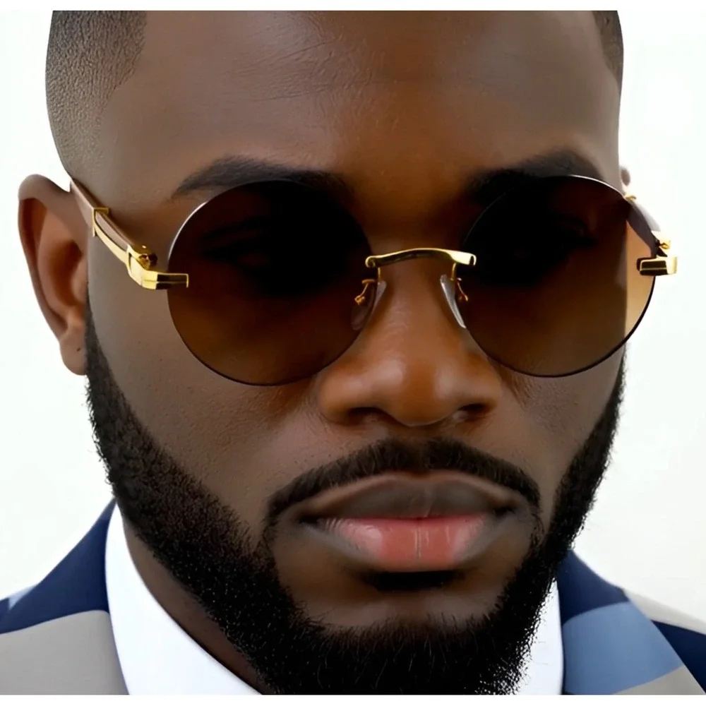 Hip Hop Sunglasses Wood Grain Arms Gold Accents Designer Style Street Wear Gafas